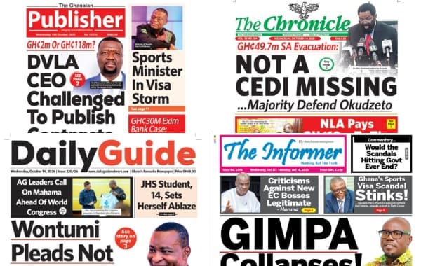 Newspapers, Ghana news, Headlines, Wednesday, October 14, 2026