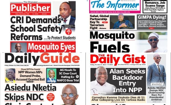 Newspapers, Ghana news, Headlines, Friday, October 23, 2026