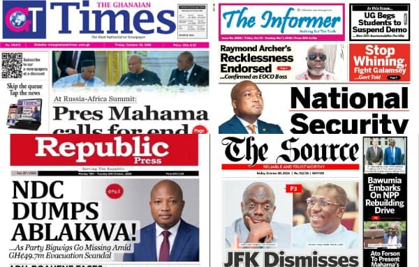 Newspapers, Ghana news, Headlines, Friday, October 30, 2026